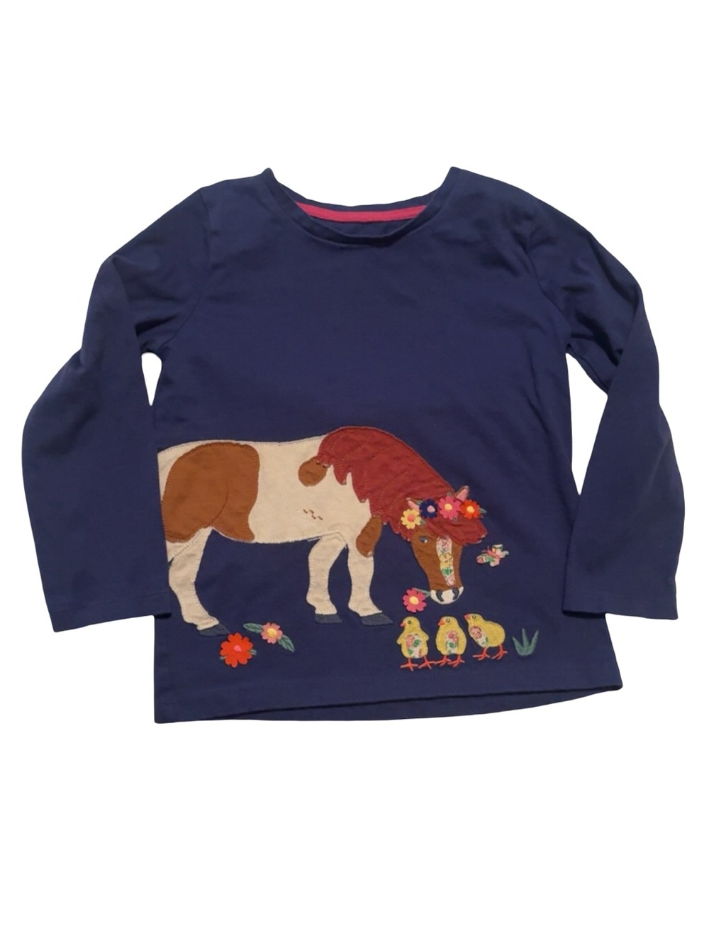 Mini Boden Navy Long-Sleeve Pony Appliqué Top